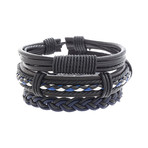 Leather Multi Stranded Bracelet // Blue + Black // Set of 3
