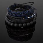Multi Stranded Leather + Beaded Bracelet // Blue + Black // Set of 3