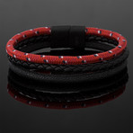Triple Stranded Leather + Cord Magnetic Bracelet // Red + Black