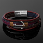 Anchor Charm + Multi Stranded Leather Magnetic Bracelet // Red + Blue + Brown