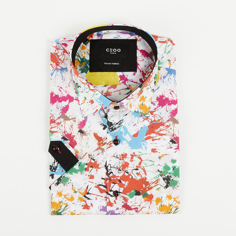 Short Sleeve Splatter Button-Up Shirt // Multi (S)