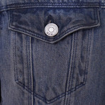 RTA // Contrast Sleeve Button Down Denim Jacket // Gray + Blue (XL)
