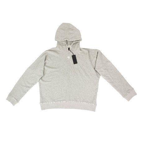 RTA // Embroidered Distressed Cotton Hoodie Sweatshirt // Heather Gray (XS)