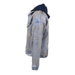 424 // Denim Varsity Trucker Detachable Hood Jacket // Blue (XL)