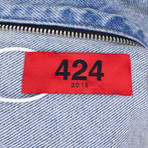 424 // Denim Varsity Trucker Detachable Hood Jacket // Blue (XS)