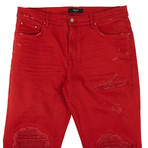 Amiri // Leather Patch Cottons Jeans // Red (38)