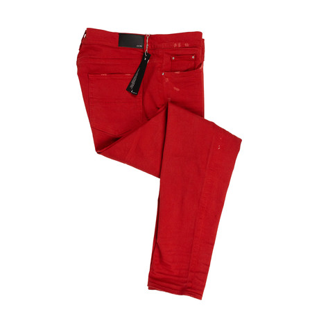 Amiri // Leather Patch Cottons Jeans // Red (28)