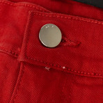 Amiri // Leather Patch Cottons Jeans // Red (38)