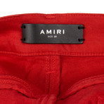 Amiri // Leather Patch Cottons Jeans // Red (38)