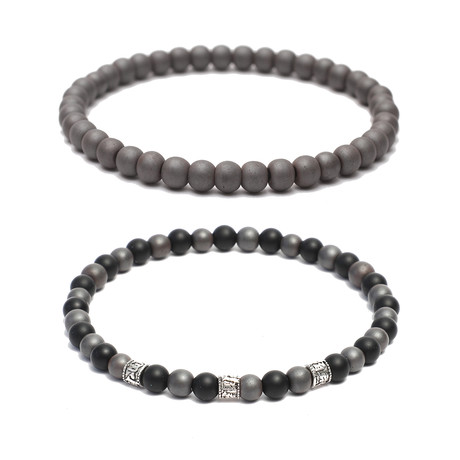 Set of 2 // Beaded Link Bracelets // Gray + Black (6)