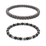 Set of 2 // Beaded Link Bracelets // Gray + Black (7.5)