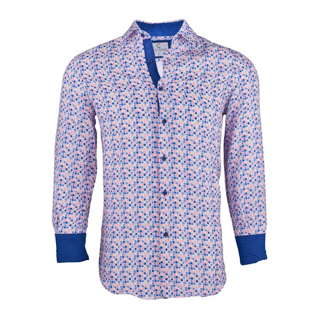 Nathaniel Casual Long-Sleeve Button-Down Shirt // White + Pink +Blue (S)