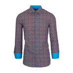 Donnie Casual Long-Sleeve Button-Down Shirt // Blue + Red (M)