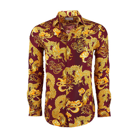Berry Casual Long-Sleeve Button-Down Shirt // Burgundy (S)