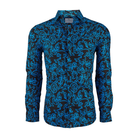 Xavier Casual Long-Sleeve Button-Down Shirt // Black + Blue (S)