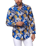 Kurt Casual Long-Sleeve Button-Down Shirt // White + Blue (S)