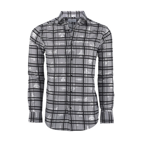 Korey Casual Long-Sleeve Button-Down Shirt // White + Gray (S)
