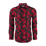 Scottie Casual Long-Sleeve Button-Down Shirt // Black +Red (M)
