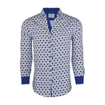 Cruz Casual Long-Sleeve Button-Down Shirt // White + Blue (3XL)