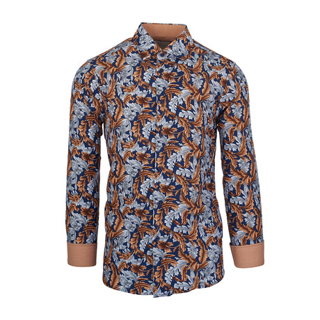 Philip Casual Long-Sleeve Button-Down Shirt // Navy + Bronze (S)