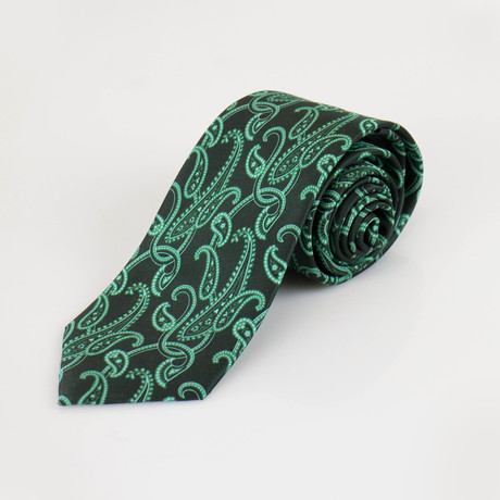 Paisley Pattern Satin Neck Tie // Green