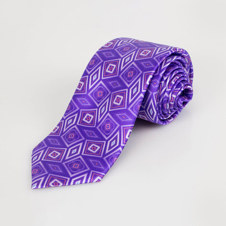 Silk Geometric Pattern Satin Neck Tie // Purple