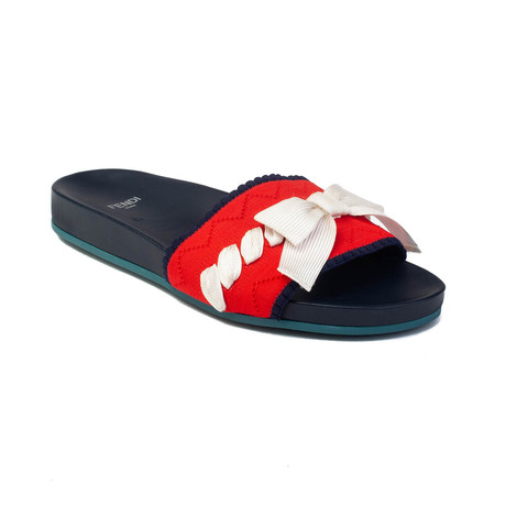 Fendi // Rubber Slide Sandal Bow // Navy + Red (US: 8)