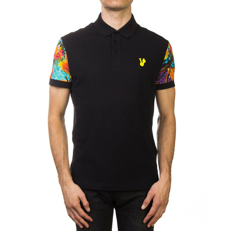 Jeans Couture Pima Cotton Floral Sleeve Polo Shirt // Black (Small)