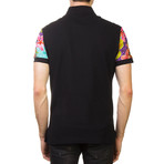 Jeans Couture Pima Cotton Floral Sleeve Polo Shirt // Black (Small)