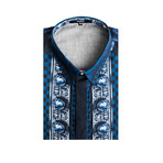 Cotton Checkered Lion Pattern Dress Shirt // Blue + Black (Small)
