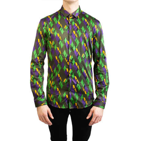 Cotton Slim Fit Geometric Pattern Dress Shirt // Green (IT: 40)
