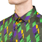 Cotton Slim Fit Geometric Pattern Dress Shirt // Green (IT: 40)