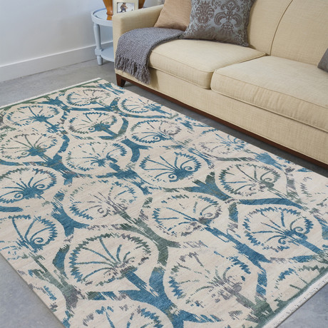Patterned Hand-Knotted Area Rug // Sea Blue (6' x 9')