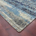 Abstract Carved Hand-Knotted Area Rug // Blue + Gray // 10' x 14'