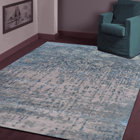 Carved Hand-Knotted Area Rug // Light Blue (6' x 9')
