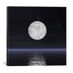 Full Moon On A Dark Night With Stars And Comets Over The Ocean // Elena Duvernay (18"W x 18"H x 0.75"D)