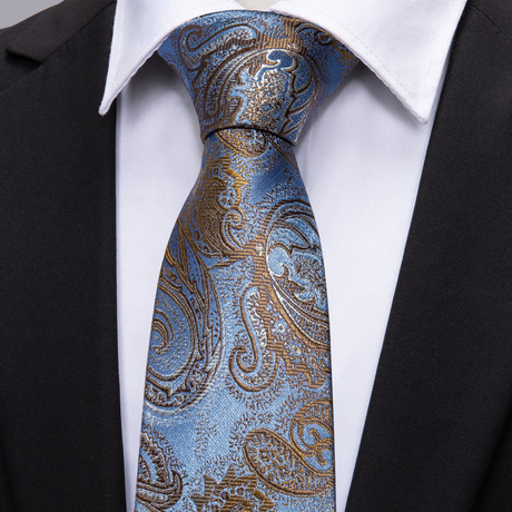 Yves Handmade Silk Tie // Dusk Blue + Gold