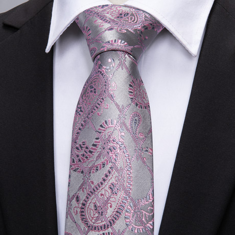 Lucien Handmade Tie // Silver + Pink