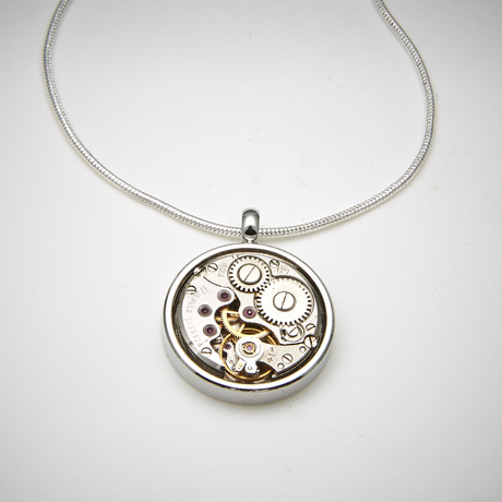 Watch Movement Necklace // Round // Silver