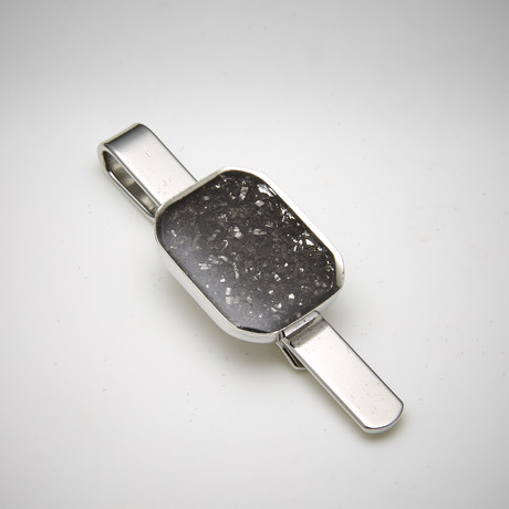 Meteorite Tie Bar // Silver (Medium Rectangular // 0.71" x 0.63")
