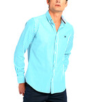 Striped Button-Up Shirt // Turquoise (XL)