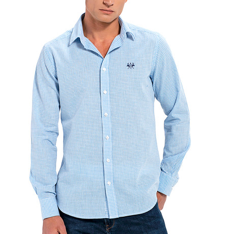 Checkered Button-Up Shirt // Baby Blue (2XL)