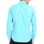 Striped Button-Up Shirt // Turquoise (S)