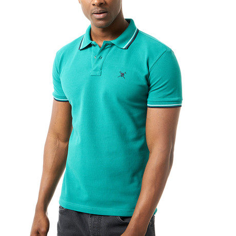 Contrast Stripe Short-Sleeve Polo // Turquoise Green (S)