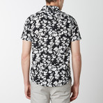 Floral Print Shirt Sleeve Button Up // Black + White Print (M)