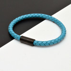 Woven Leather Bracelet // Teal + Black