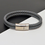 Woven Leather Bracelet // Gray + Silver