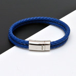 Woven Leather Bracelet // Blue + Silver