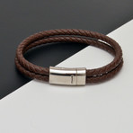 Woven Leather Bracelet // Brown + Silver