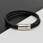Woven Leather Bracelet // Black + Silver